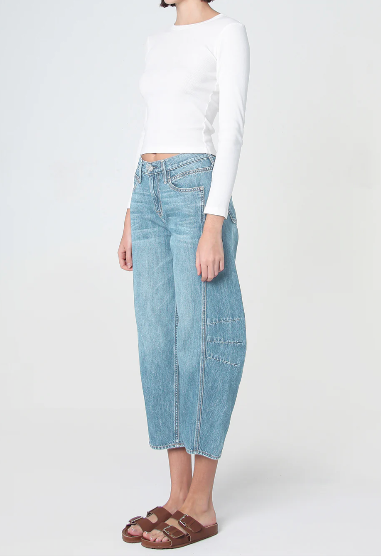 Ava Flutter Slung Fit Jeans - Color Dover