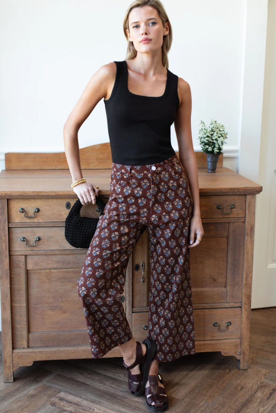 Emerson Fry Everyday Pant | Library Flowers | Cocoa