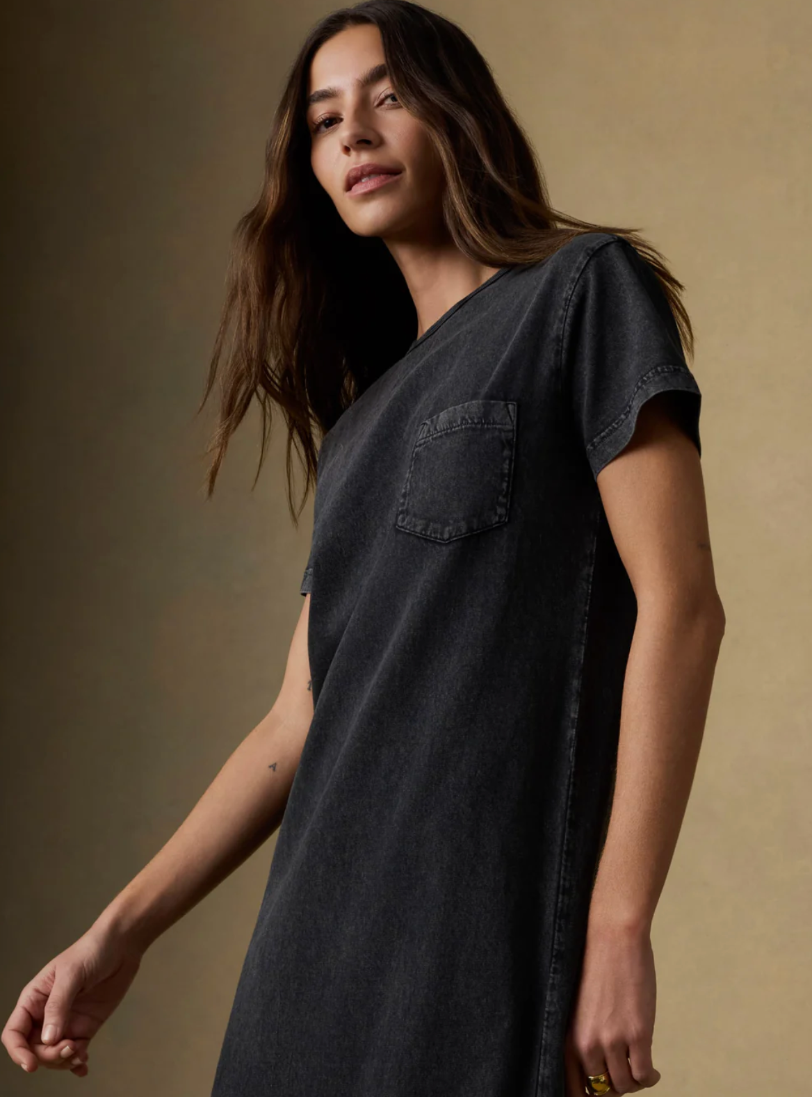 Recycled Cotton Jersey T Shirt Dress | Washed Black