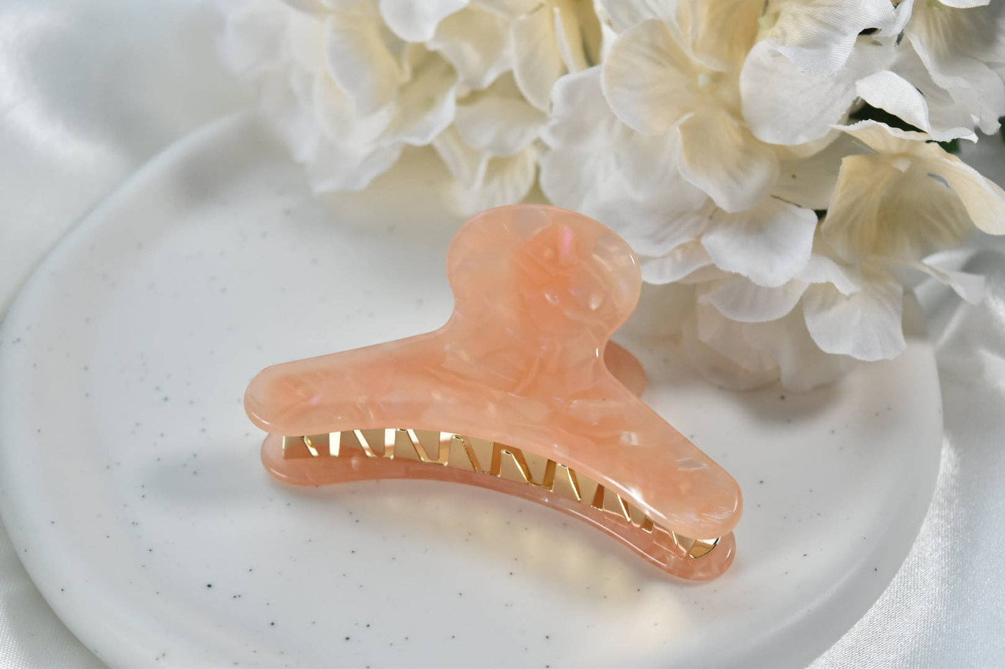 French Claw in Peach | Pink Orange Marbled | Acetate and Stainless Steel Hair Claw Clip