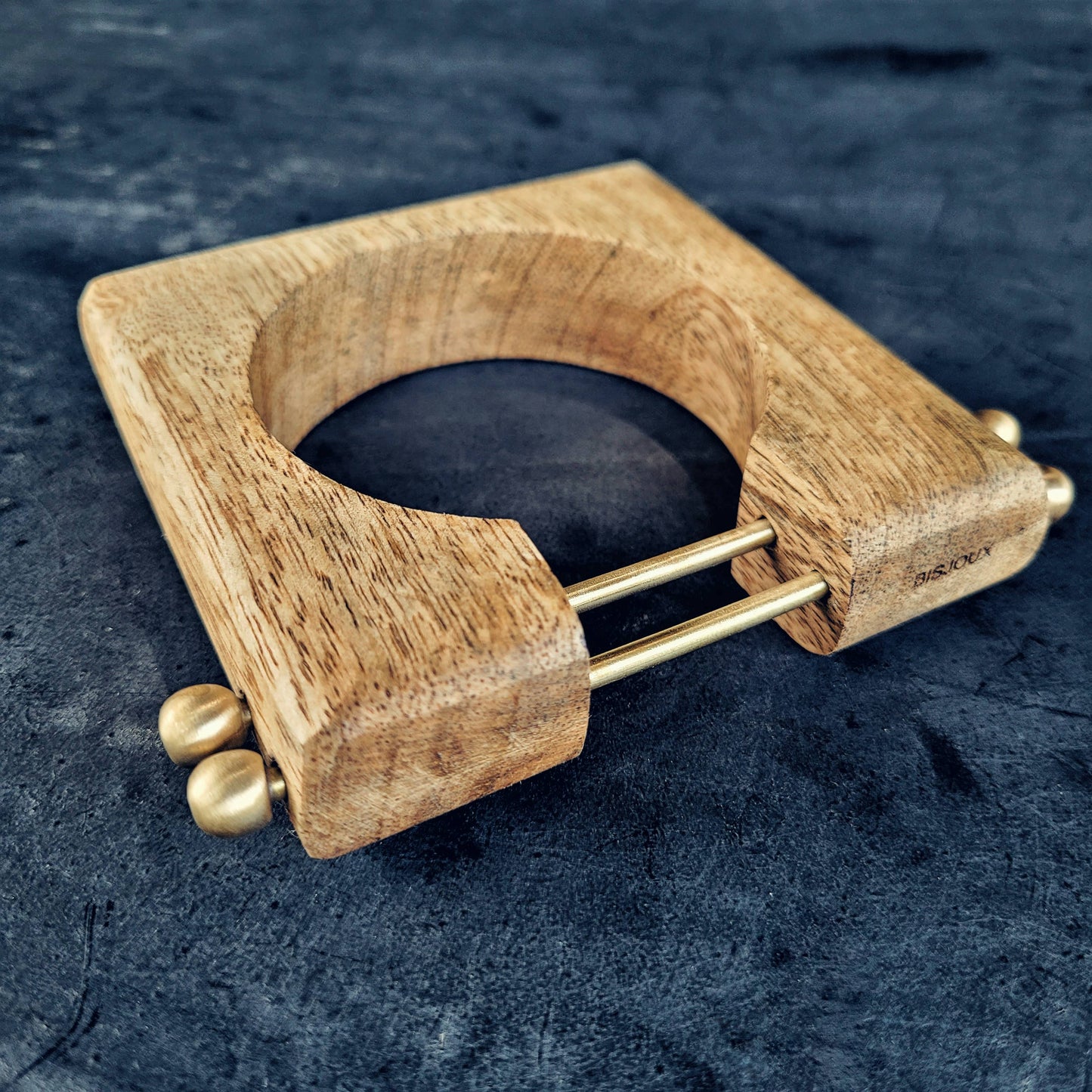 Square orchard wood brass designer bangle bracelet -#BX01