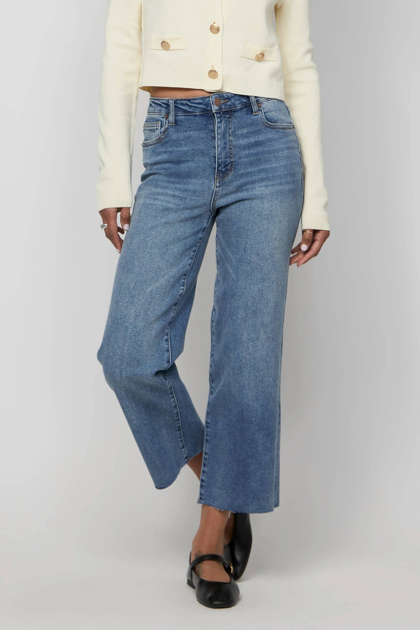 Aberdeen High Rise Wide Leg Crop Faded Indigo Sculpt+