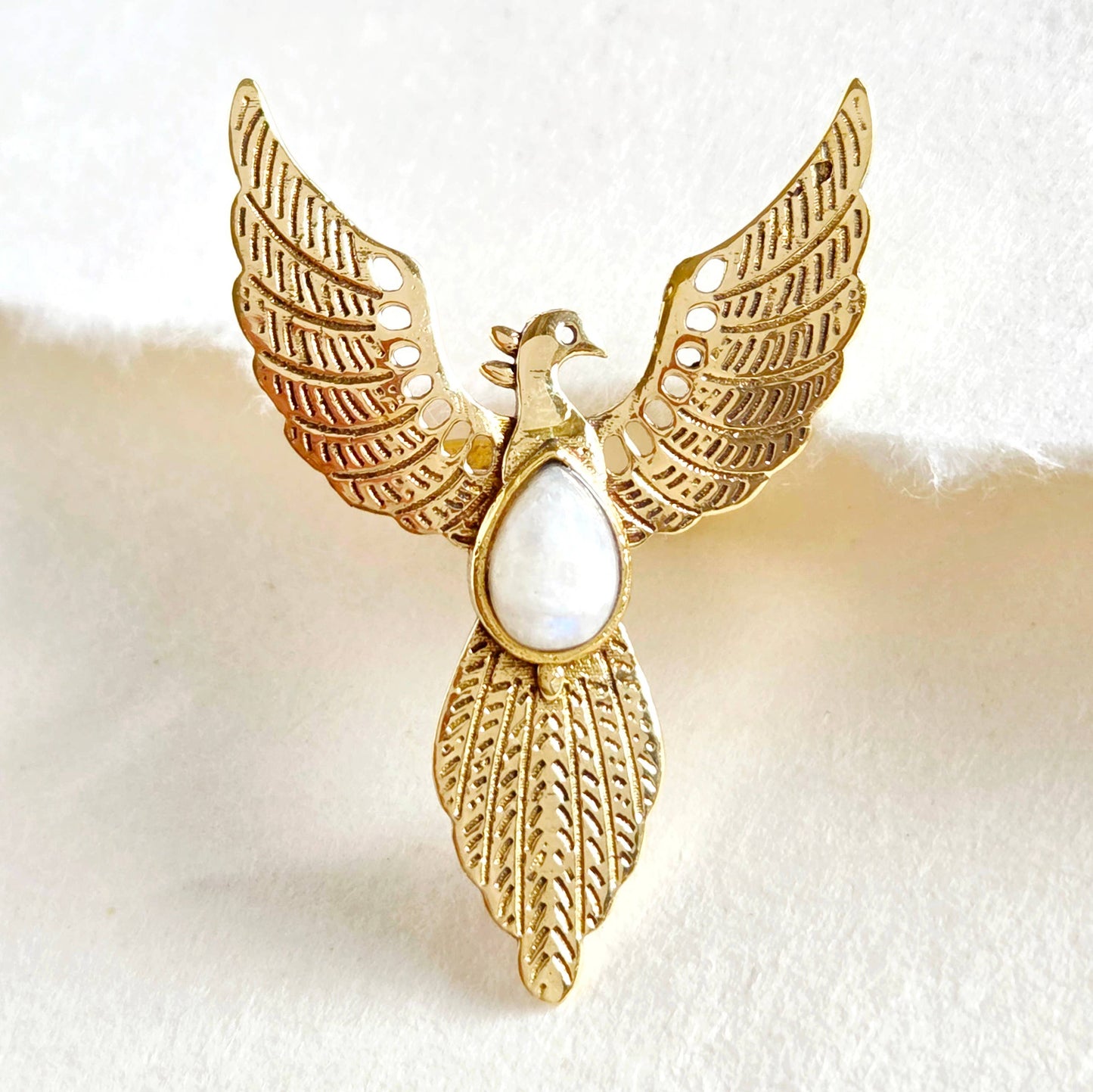 Brass pheonix ring design handmade onyx moonstone green agat