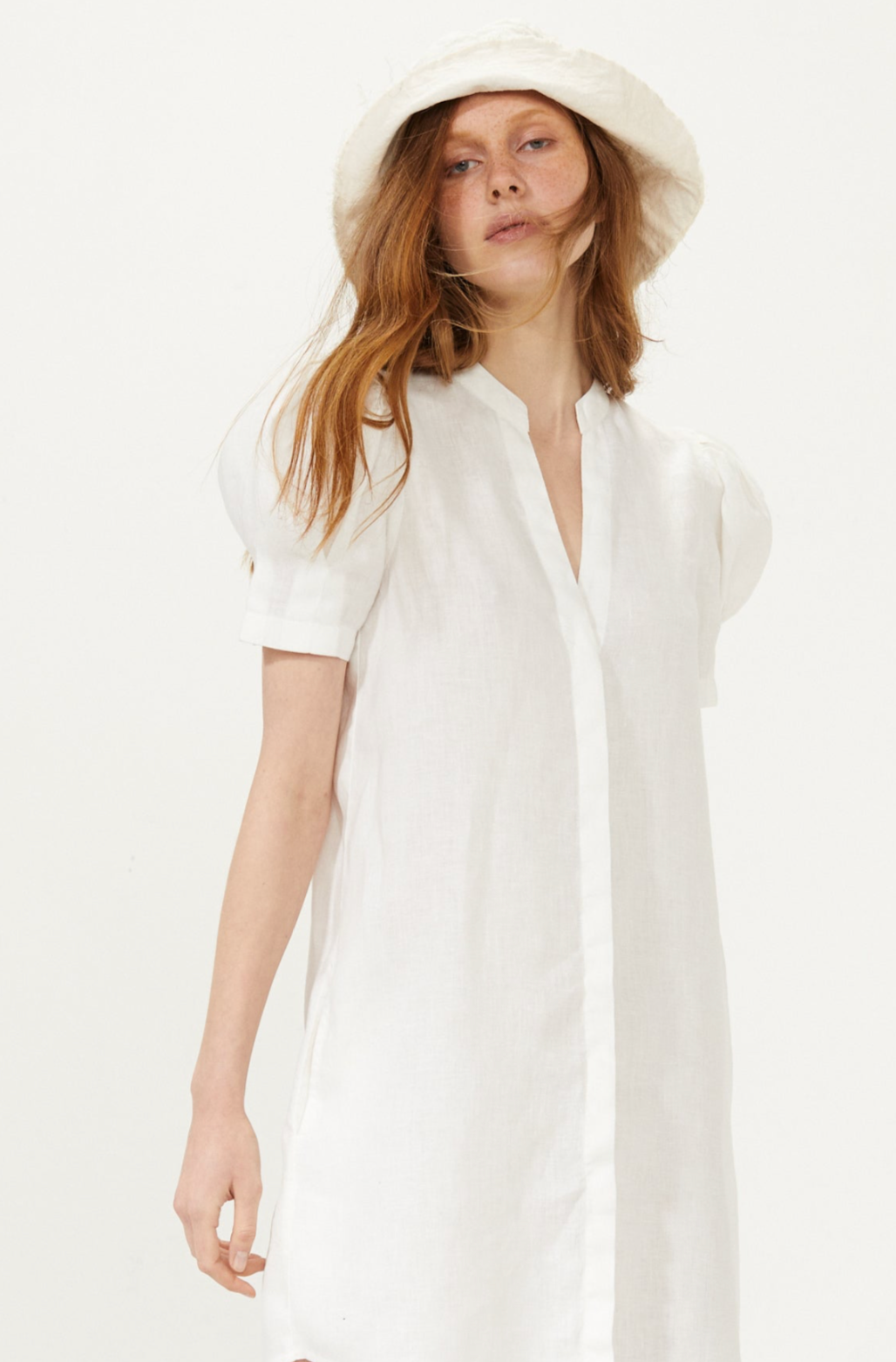 Athina Midi Linen Dress - White