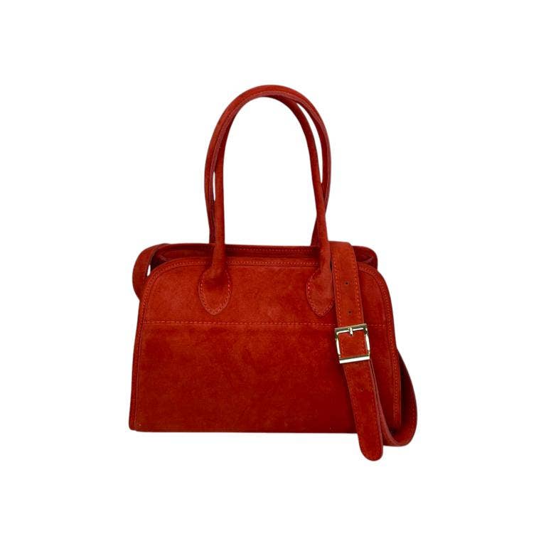Italian Suede Leather Shoulder Bag with Long Handles