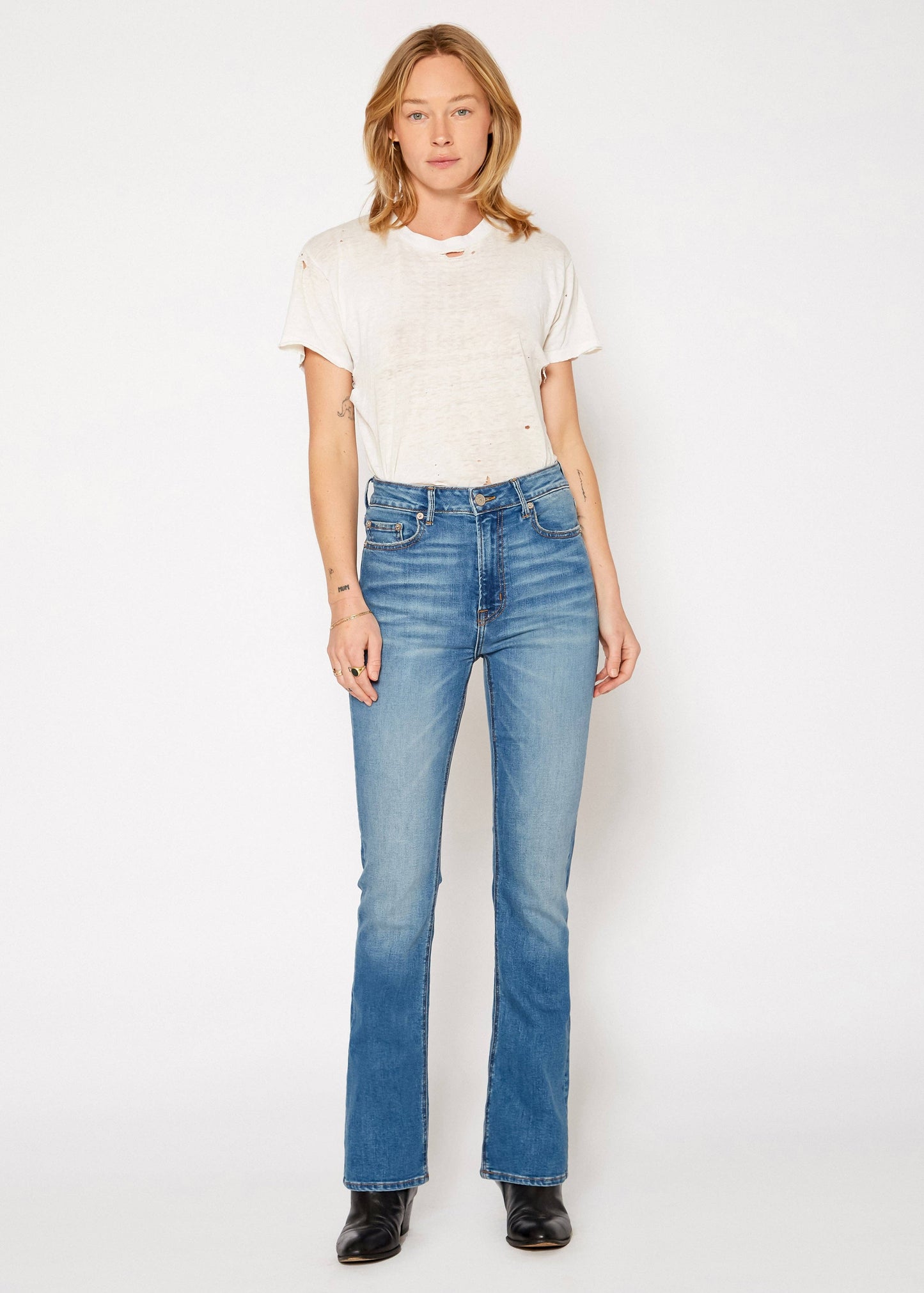 Celine High Rise Boot Cut Jeans - Medium Wash