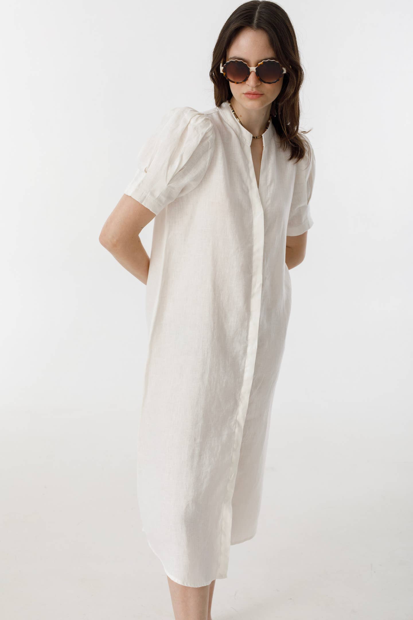 Athina Midi Linen Dress - White