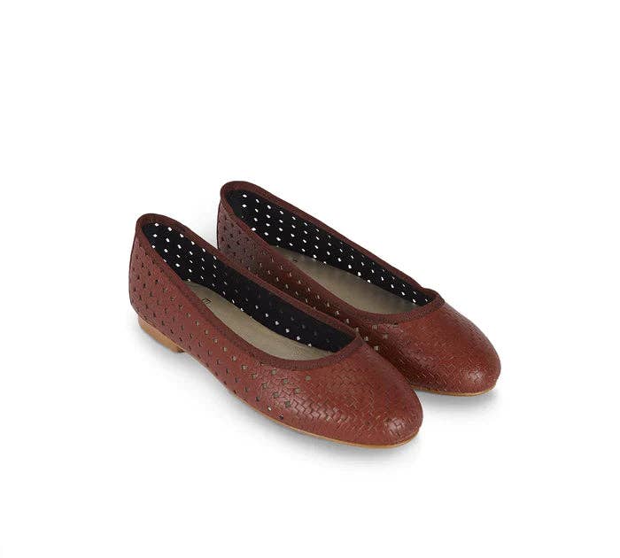 Martine Round Toe Almond Leather Flats