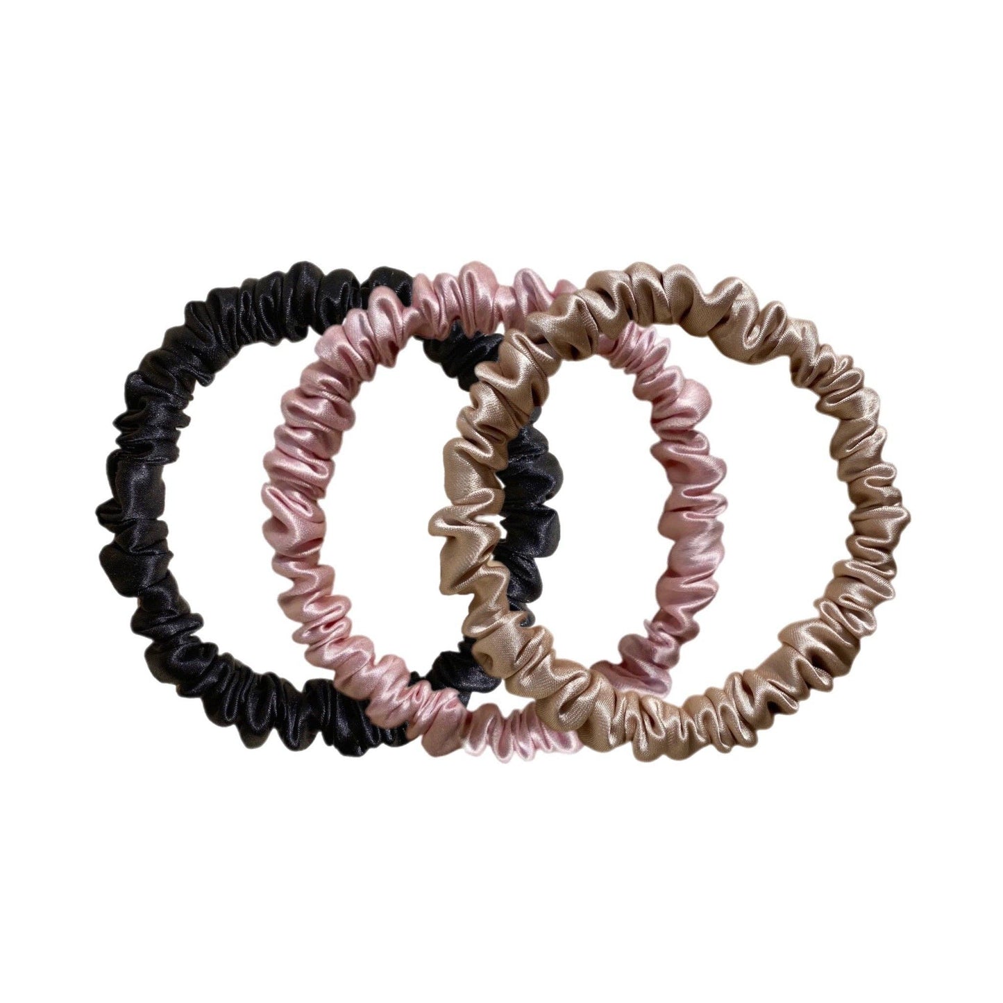 Skinny Silk Scrunchie 3 Pack Bundle - Black, Pink, Champagne