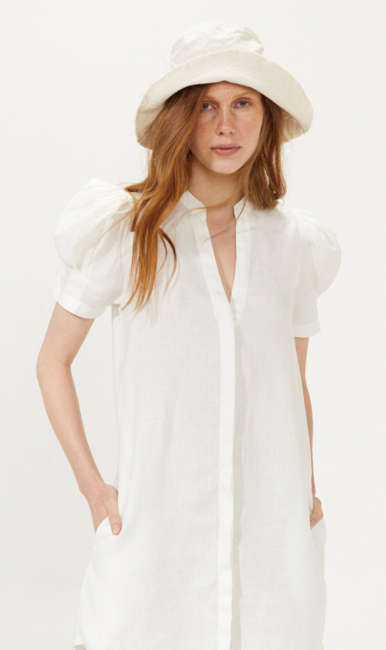 Athina Midi Linen Dress - White