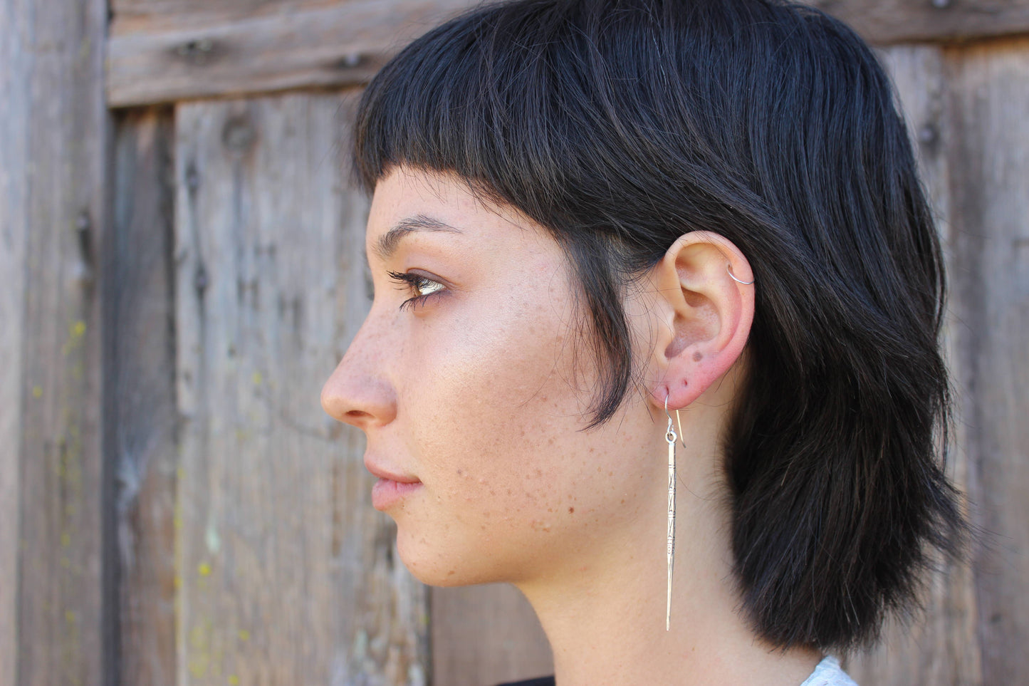 Hill Tribe Sterling Silver Etched Needle Earring