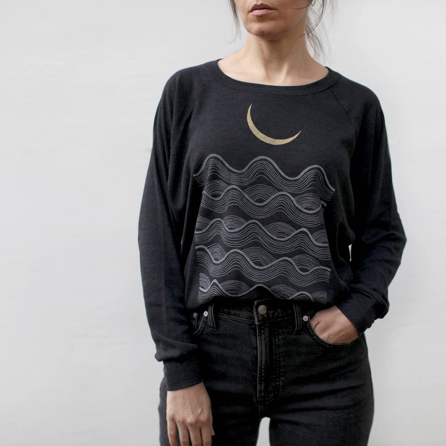 Full Fathoms Womens Loose Fit Raglan Slouchy Pullover Black
