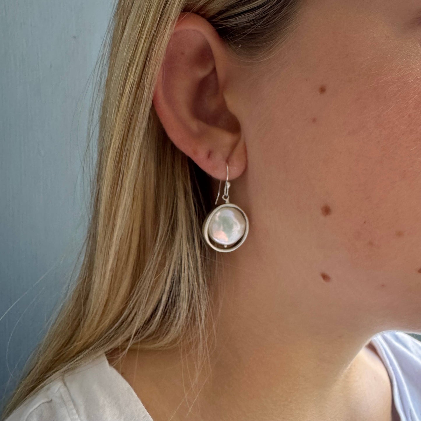 OPEN Circle with Pink Pearl Earrings in Silver or Vermeil