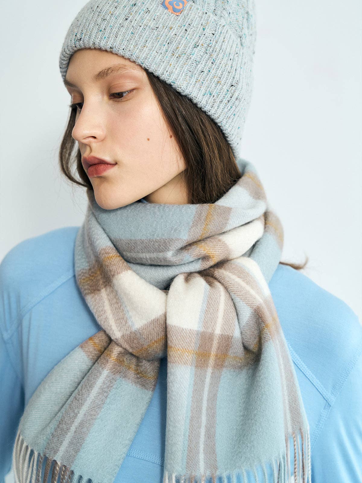"Plaid" Cashmere Scarf - Blue