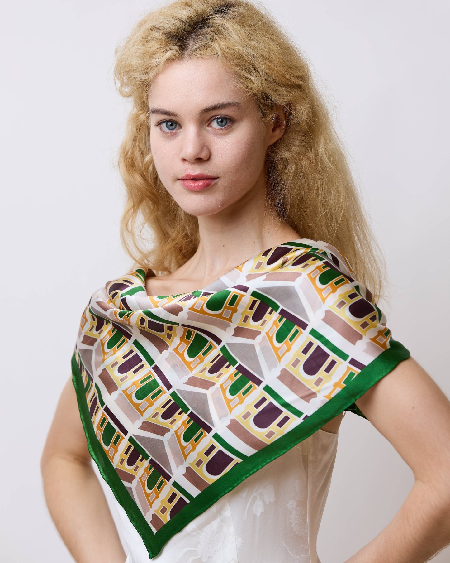 "Square Arch" Silk Bandana Scarf - Green