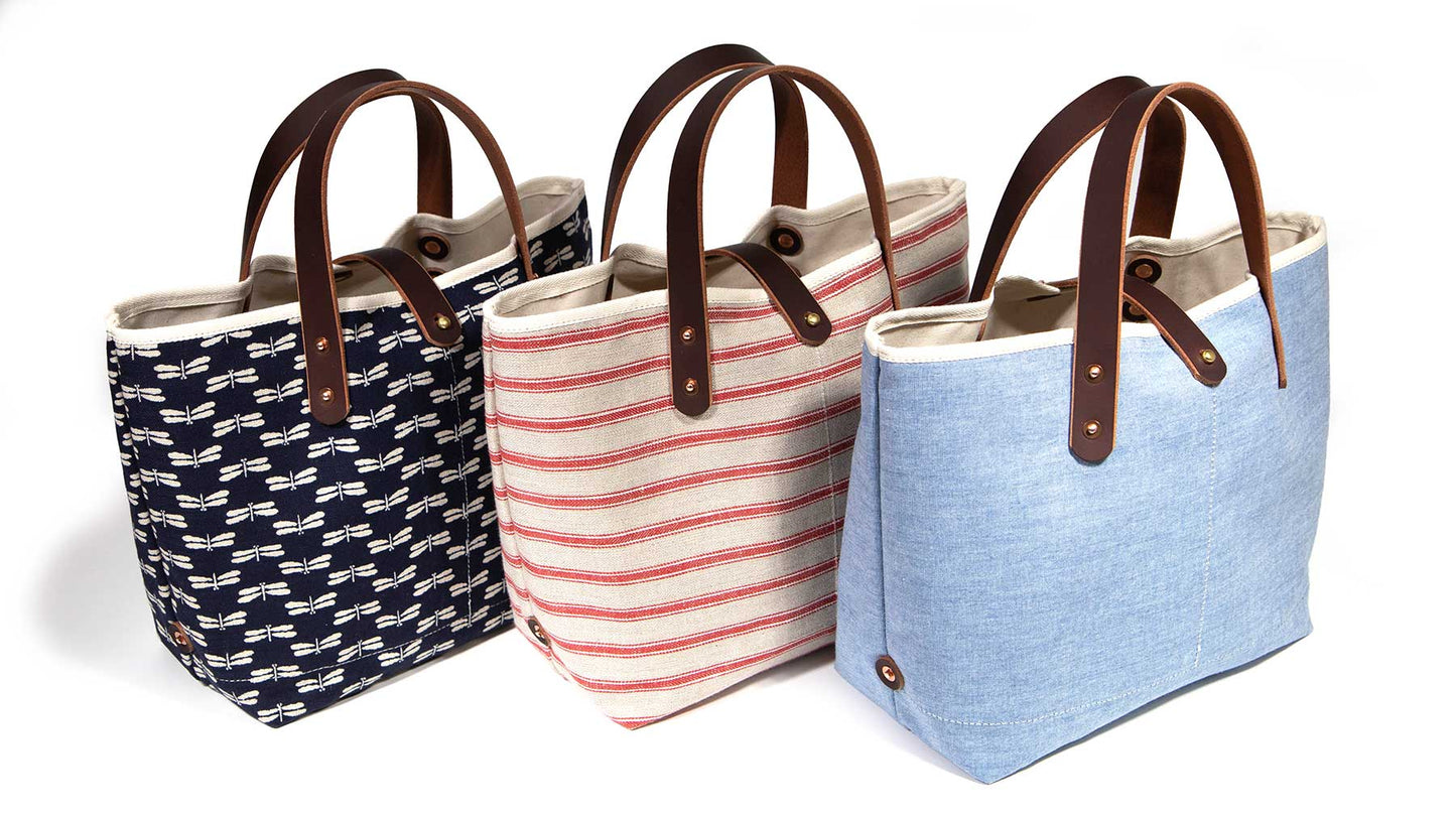Linen Sailor Stripe Mini Tote w/ Strap