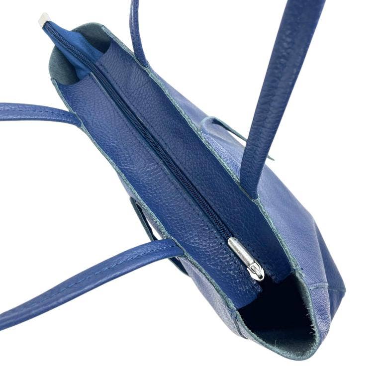 Italian Leather Bag with Short Handles and Zipper