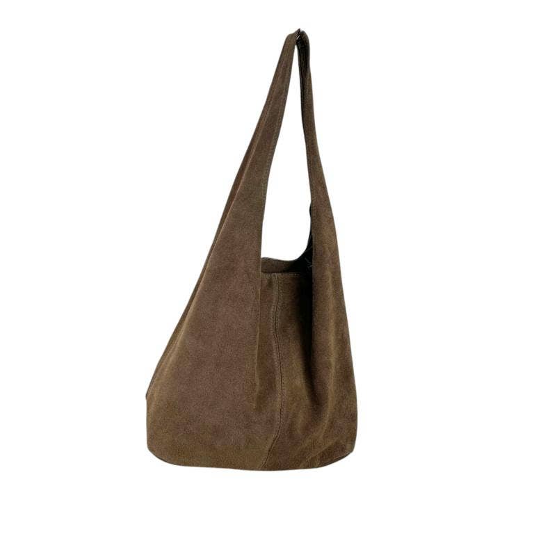 Large Suede Shoulder Bag with Zipper