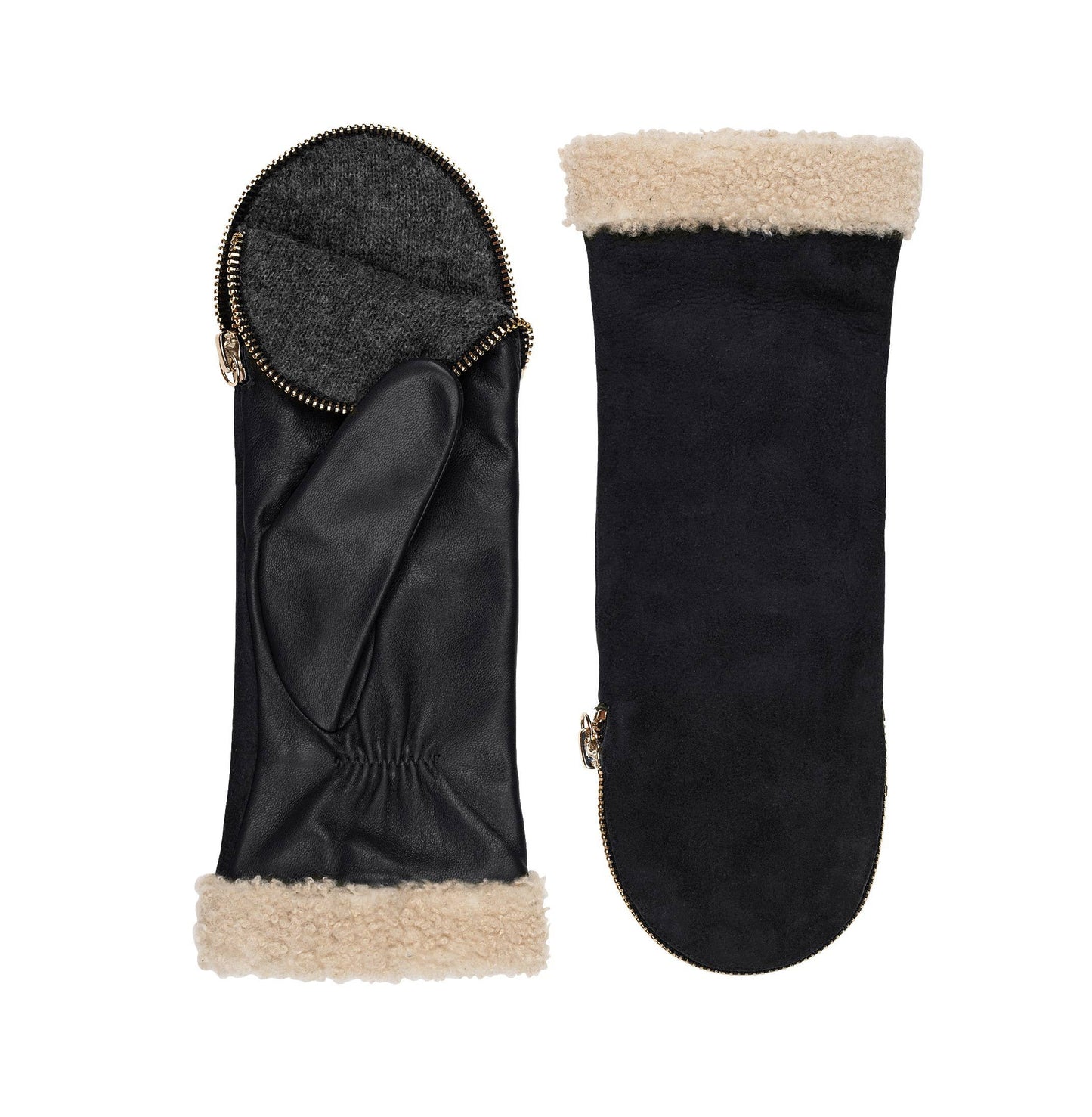 (L231) Shearling Cuff Suede Back Zipper Women's Gloves