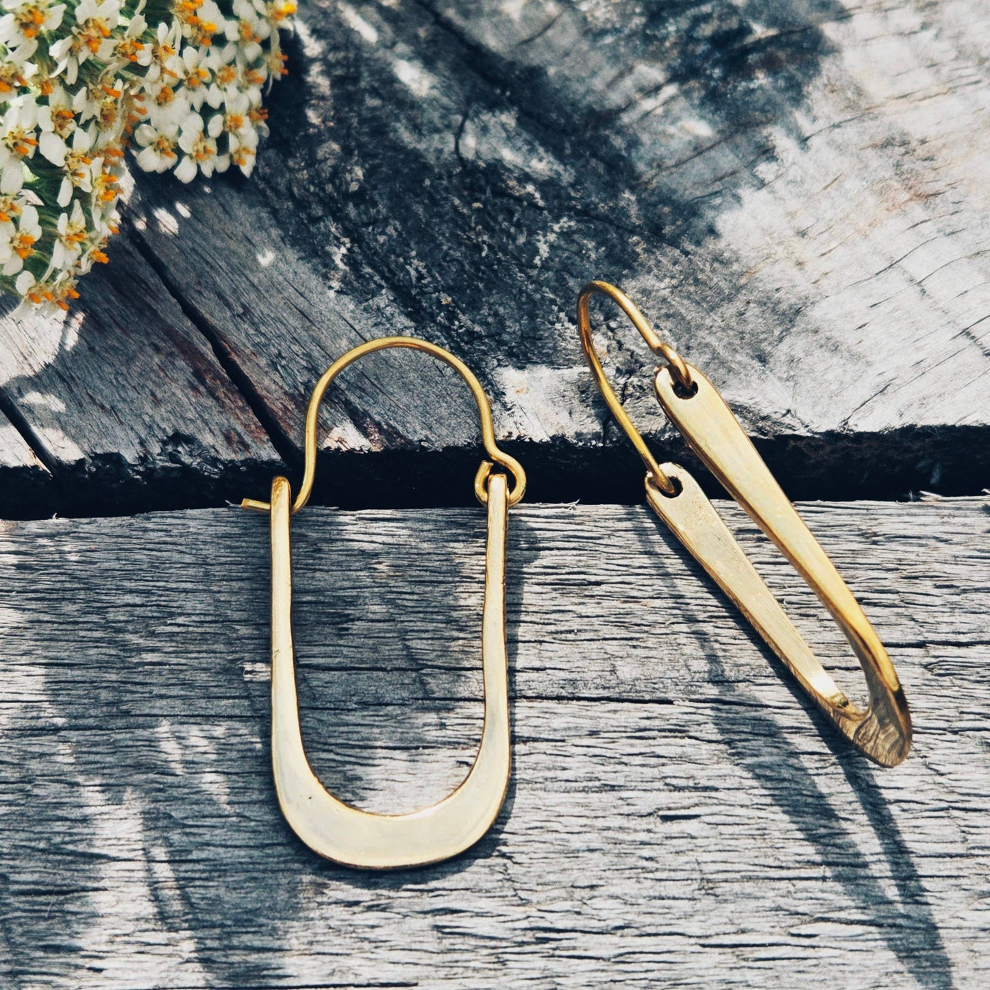 Brass hoop unique handmade oval earrings