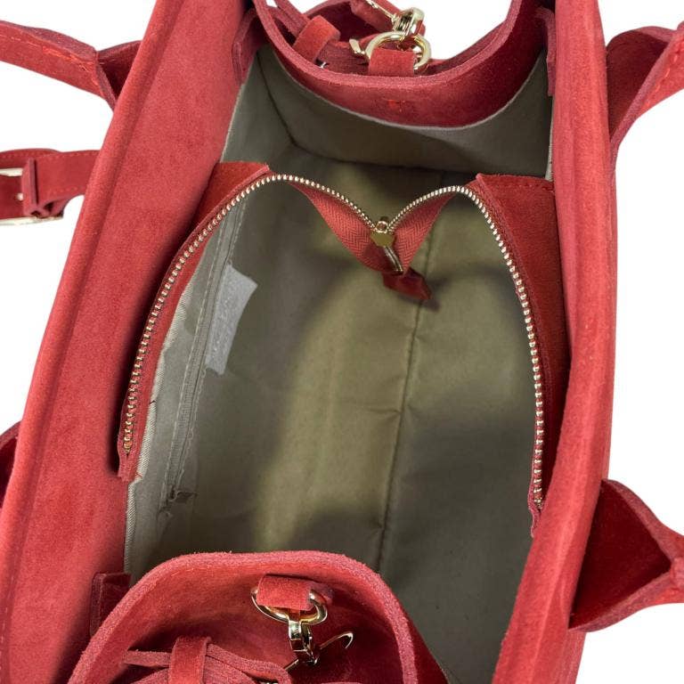 Italian Suede Leather Shoulder Bag with Long Handles