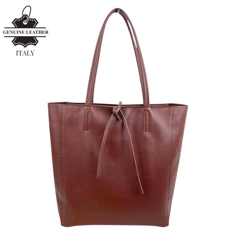 Italian Leather Bag with Short Handles and Zipper