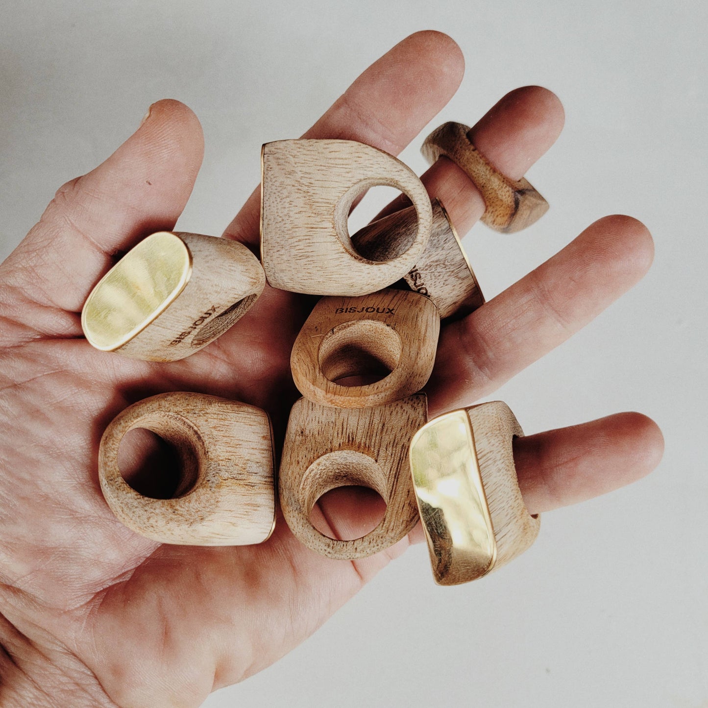 Wood brass chunky ring wooden rings