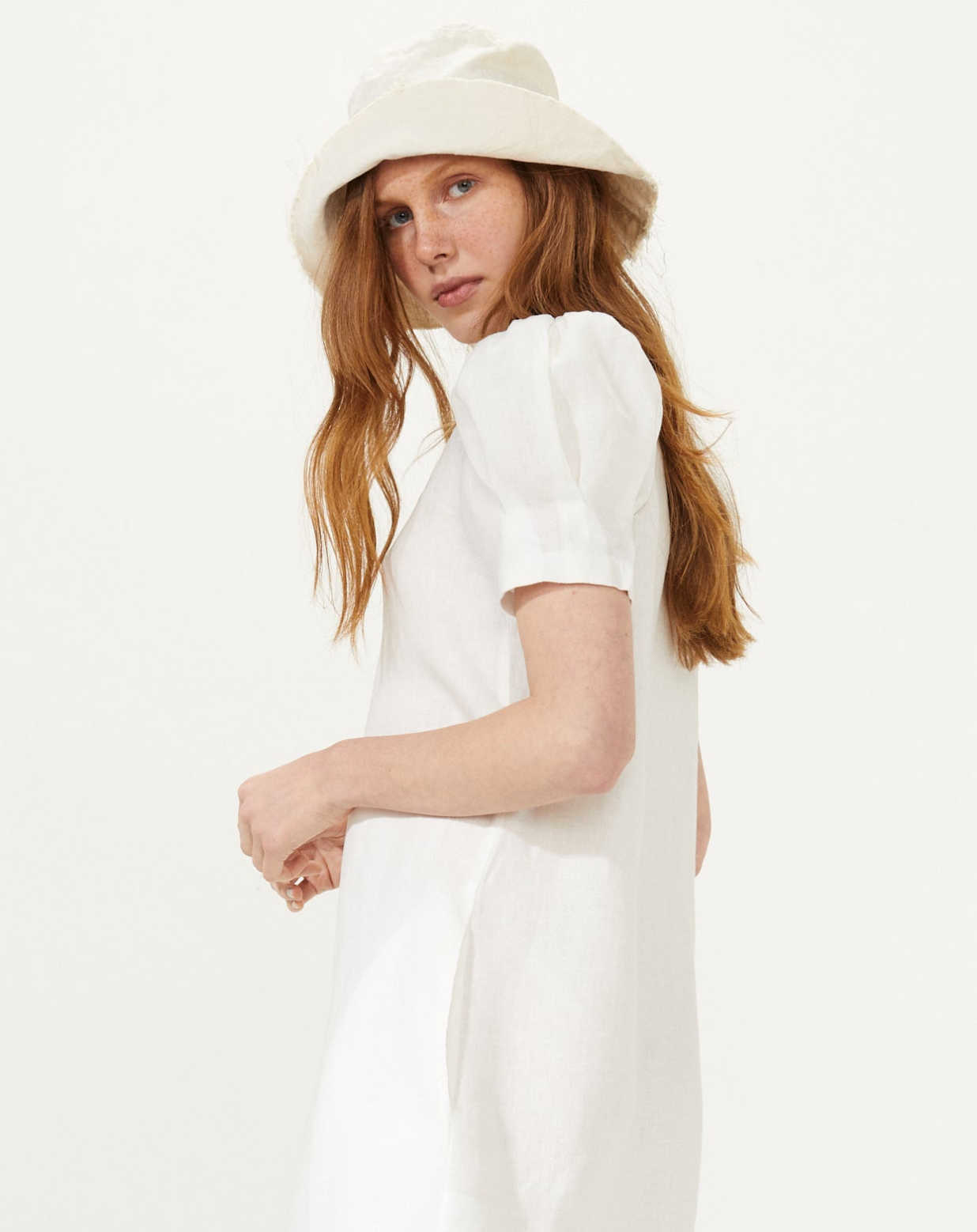 Athina Midi Linen Dress - White