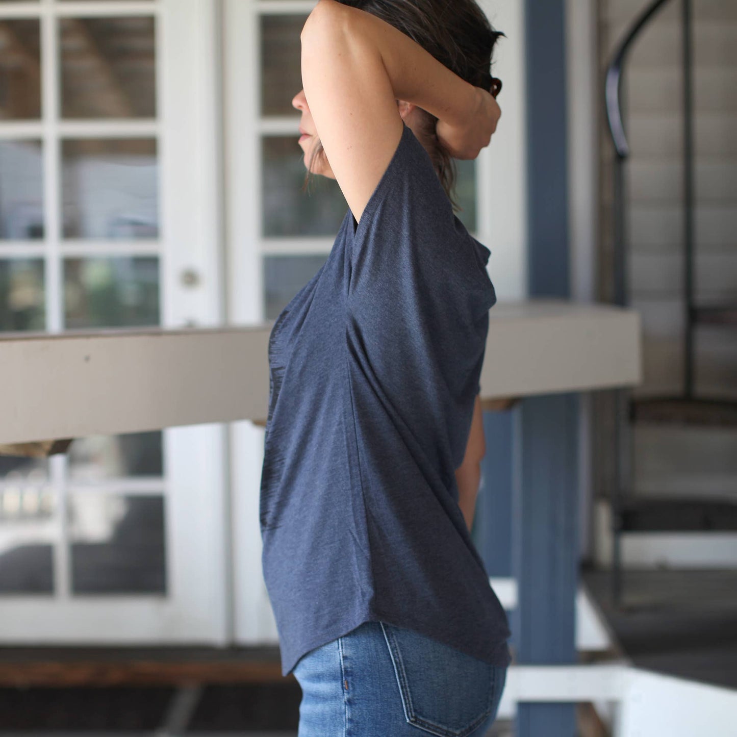 Canyonlands Full Moon Tri-Blend Dolman Sleeve Top Navy Blue