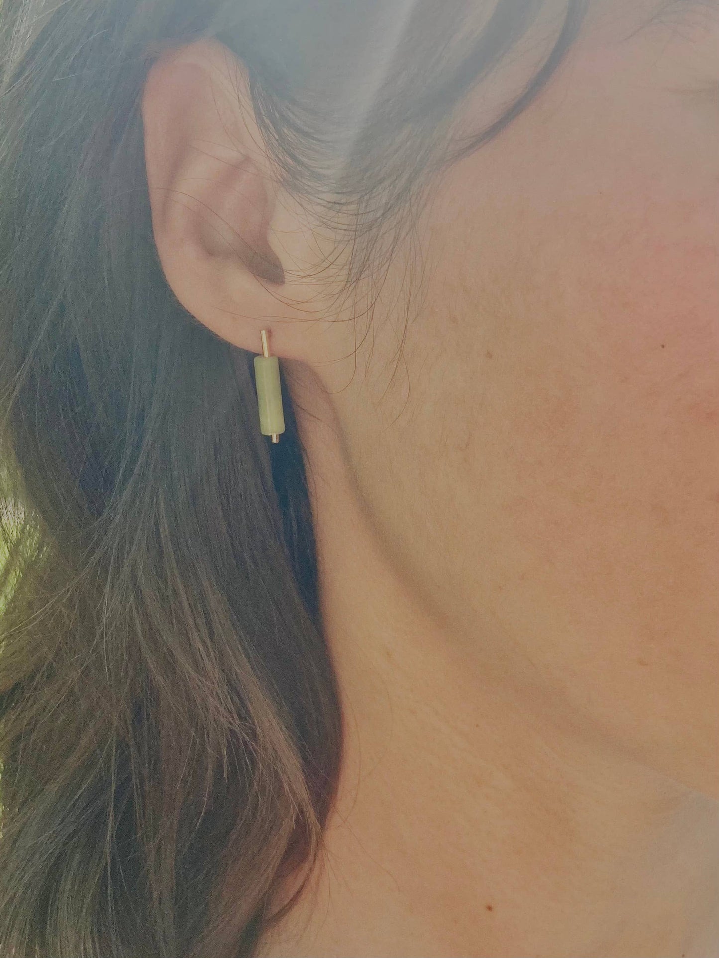 Channel Earring - Minimal Drop Stud with Gemstones in Gold
