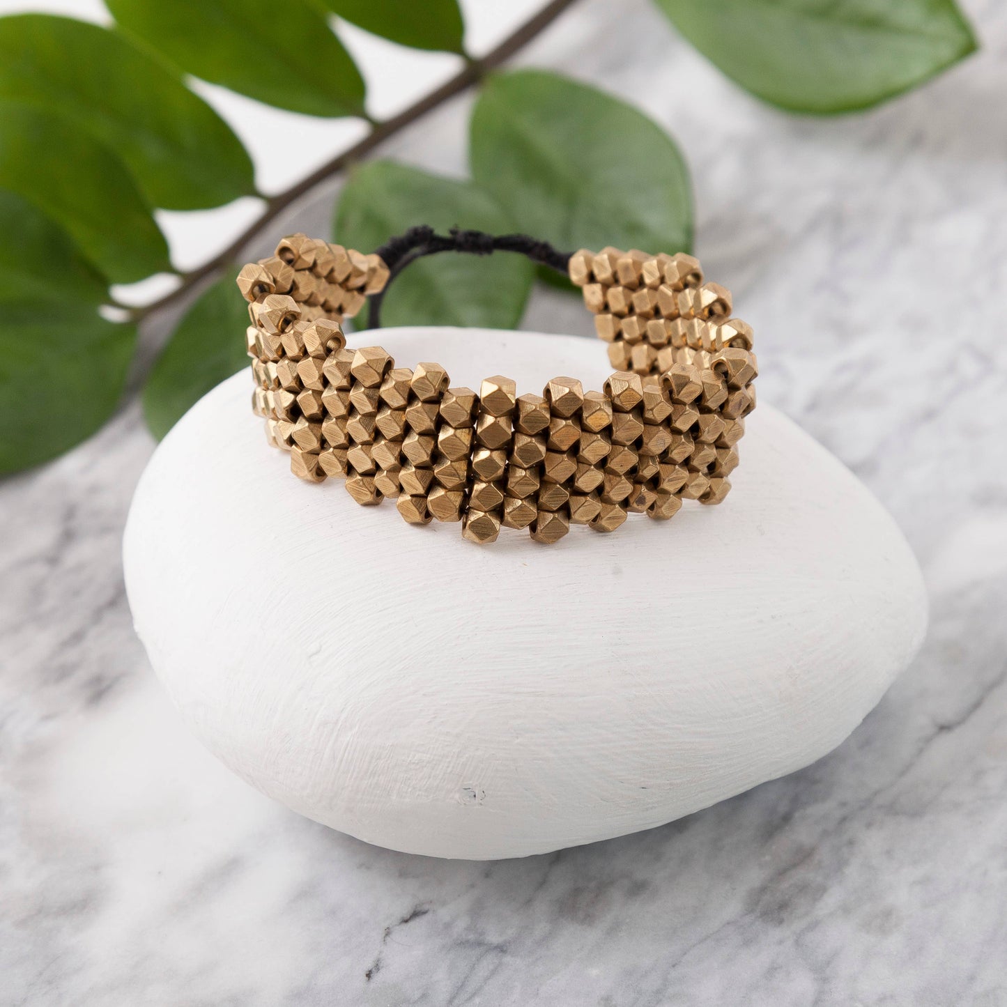 Brass Faceted Snakeskin Beaded Bracelet