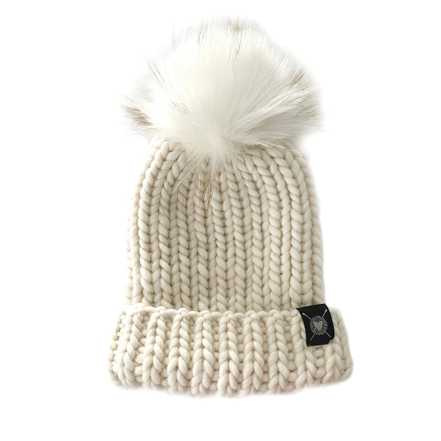 Merino Folded Brim Faux Fur Beanie in Winter White