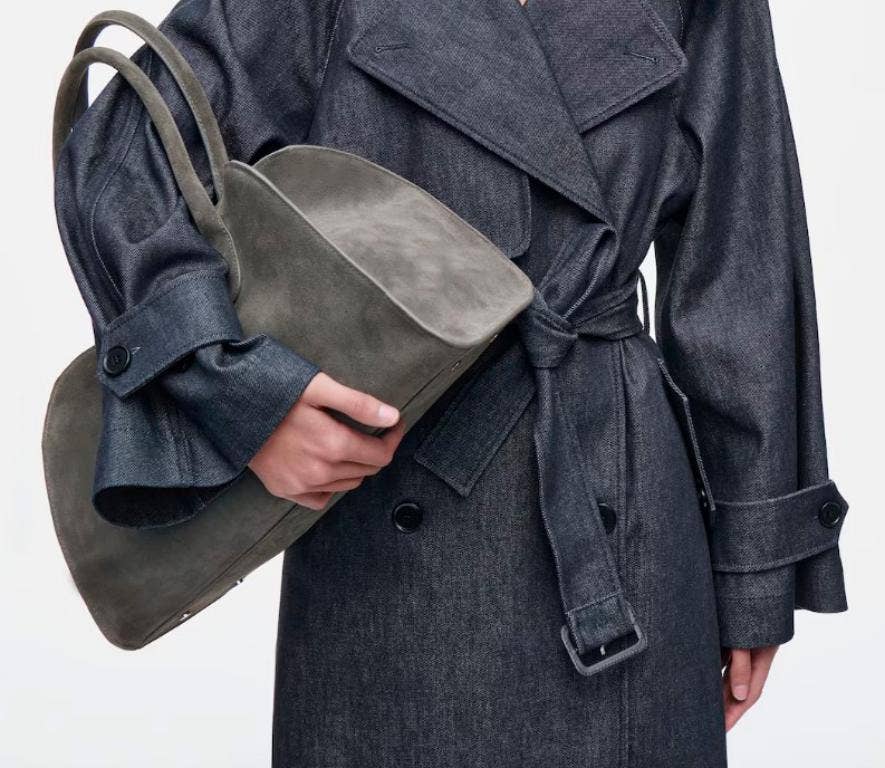Italian Suede Leather Shoulder Bag with Long Handles