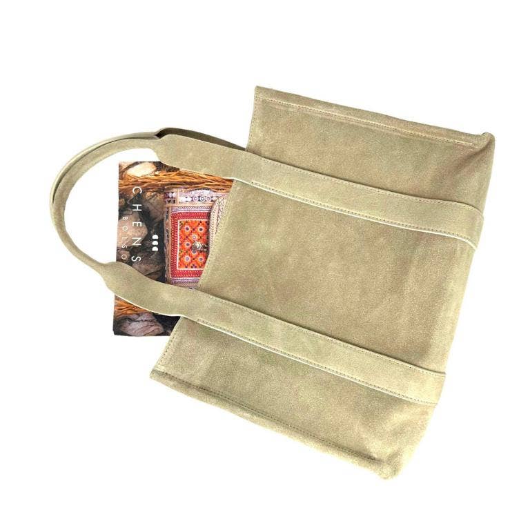 Italian Suede Leather Shopper Tote Bag