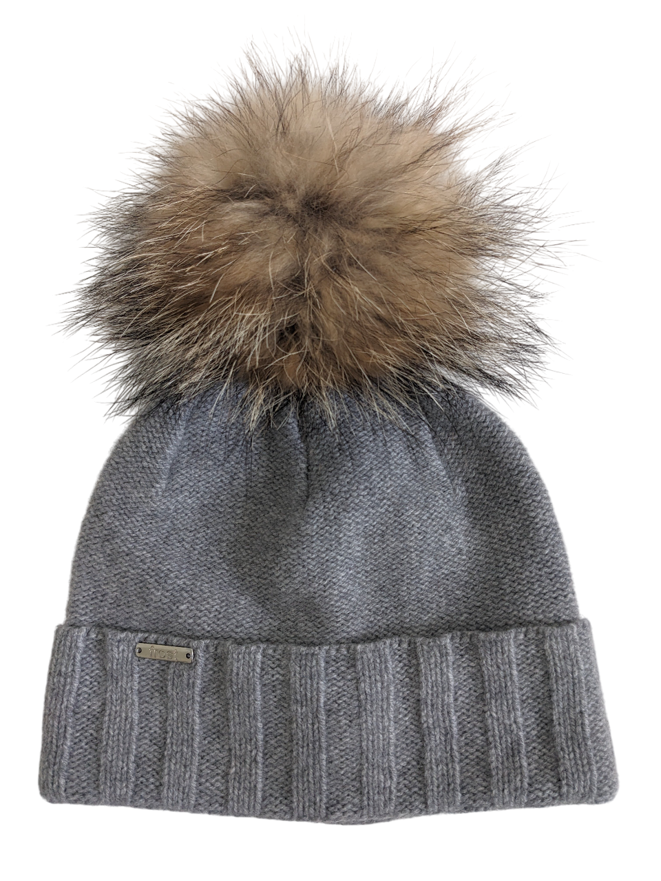 50% Cashmere 50% Merino Wool Hat with Detachable Fur Pompom