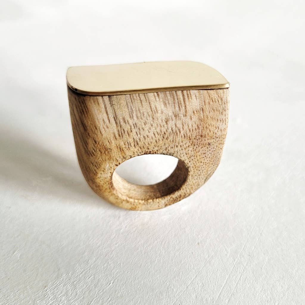 Wood brass chunky ring wooden rings