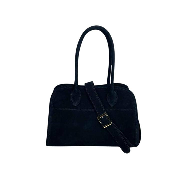 Italian Suede Leather Shoulder Bag with Long Handles