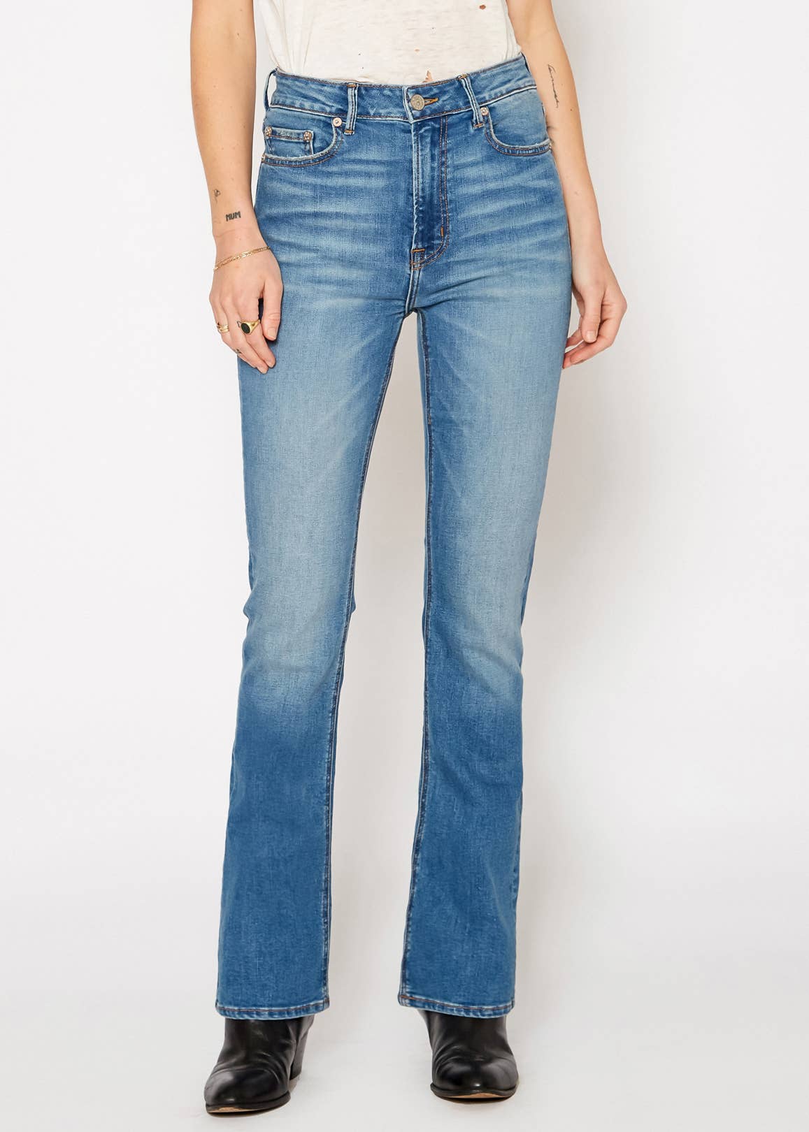 Celine High Rise Boot Cut Jeans - Medium Wash