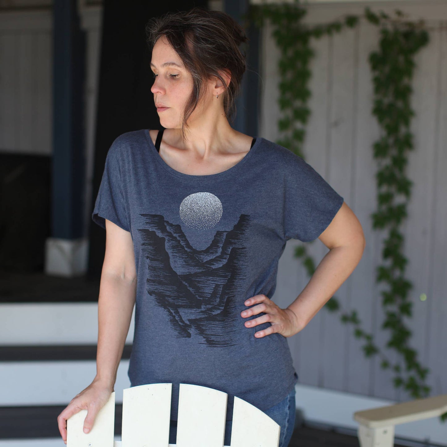 Canyonlands Full Moon Tri-Blend Dolman Sleeve Top Navy Blue