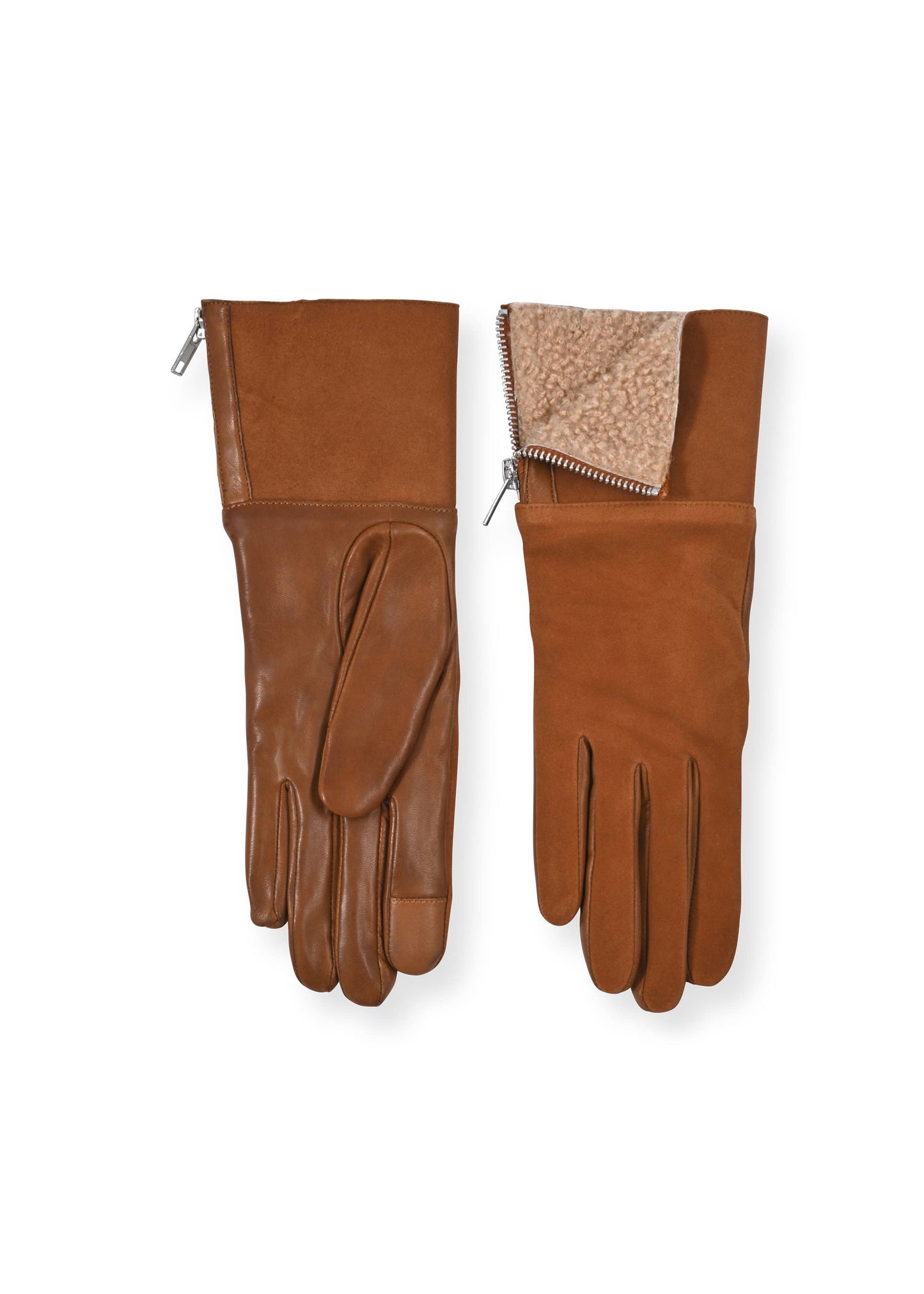(L143S) Gloves: Suede back shearling cuff & side zipper