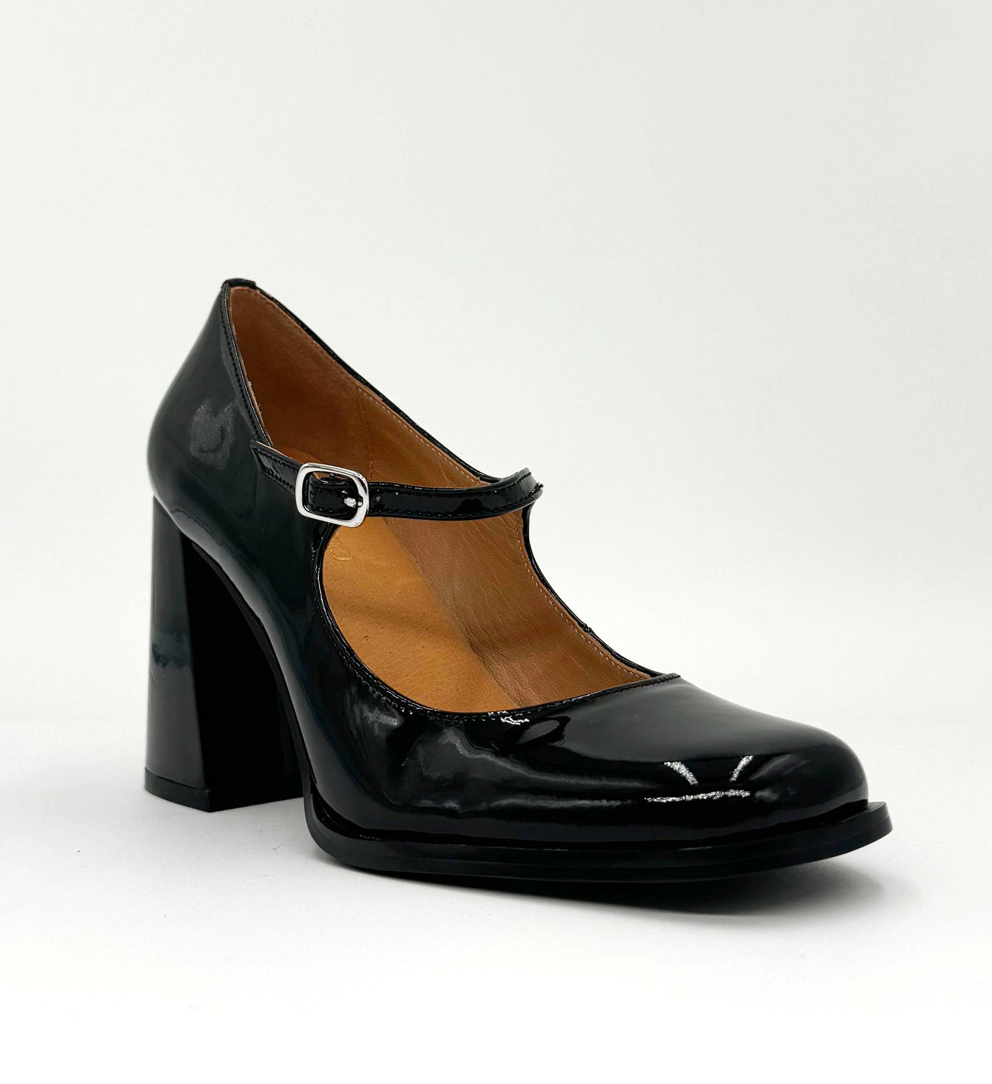 Jackie MaryJane Black Patent Leather Heel