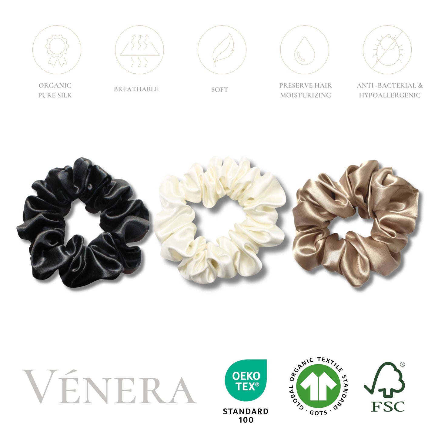 100% Organic Pure Silk Scrunchies