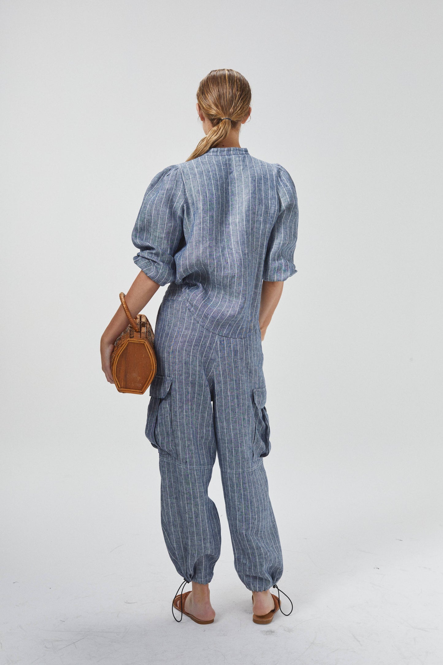 Cargo Linen Pants - Navy Stripes
