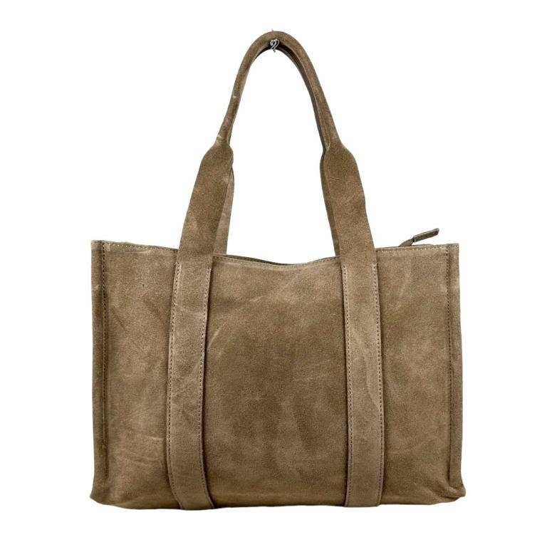Italian Suede Leather Shopper Tote Bag