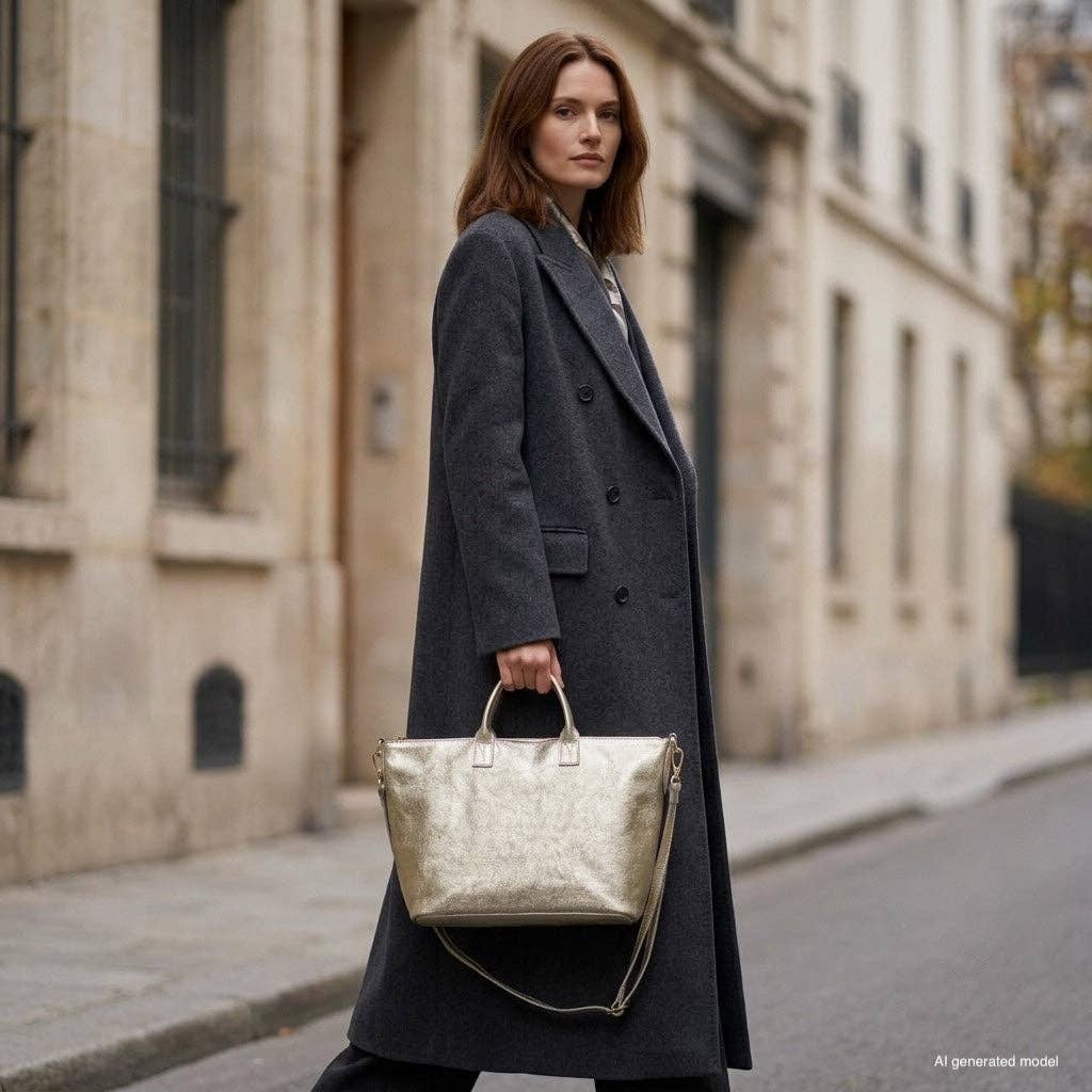 Italian Genuine Metallic Suede Top-Handle Bag 112334