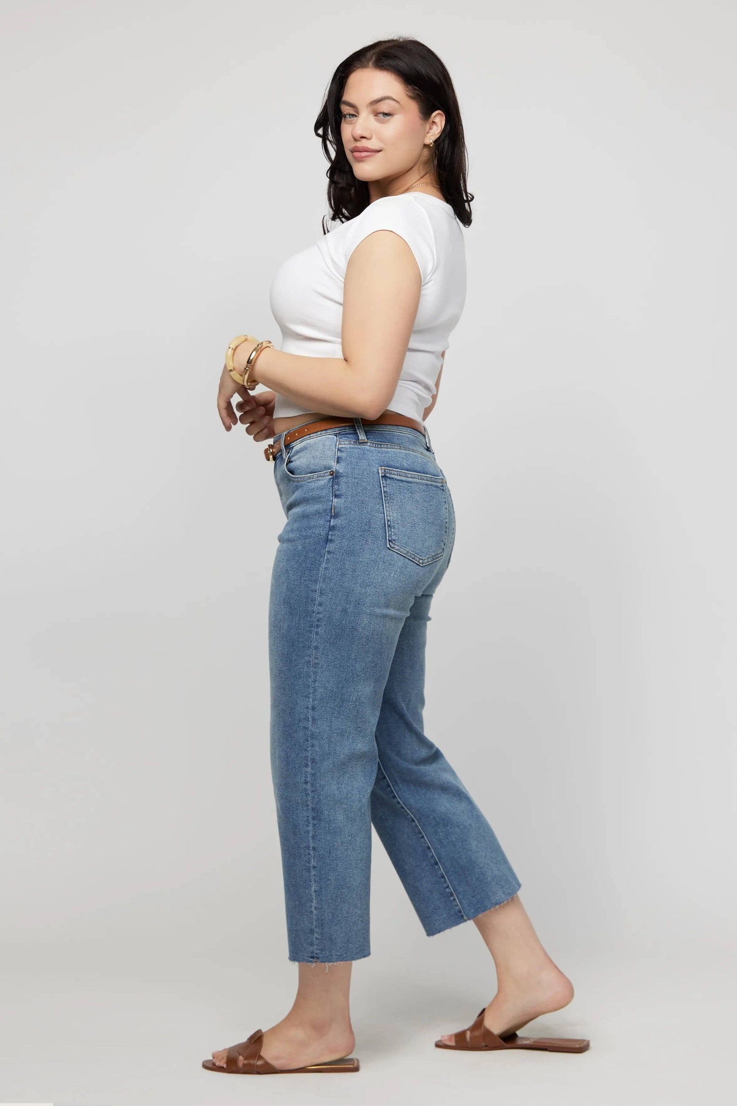 Aberdeen High Rise Wide Leg Crop | Faded Indigo Sculpt+