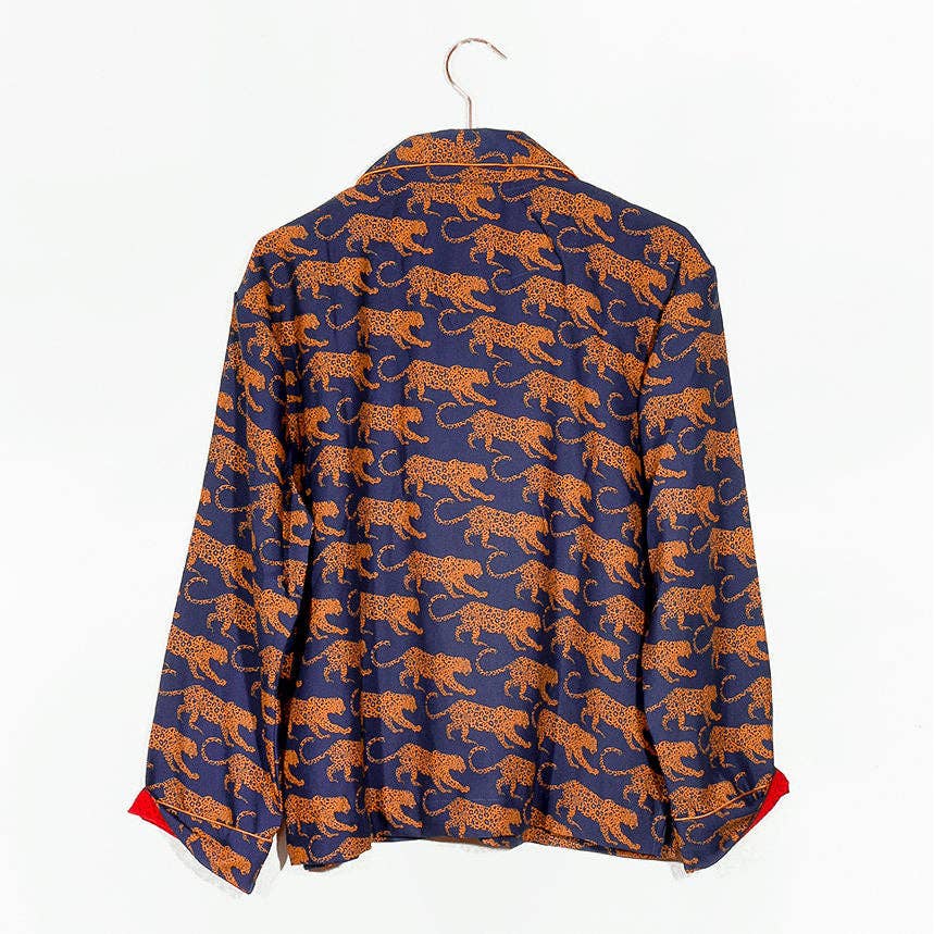 Navy Leopard Cheetah Washable Silk Pajamas