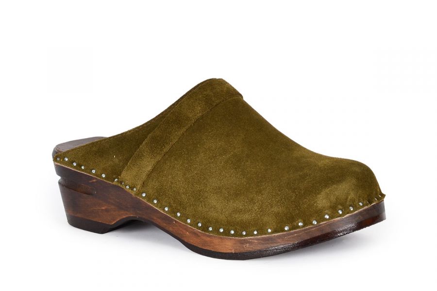 Da Vinci Olive Suede Clogs