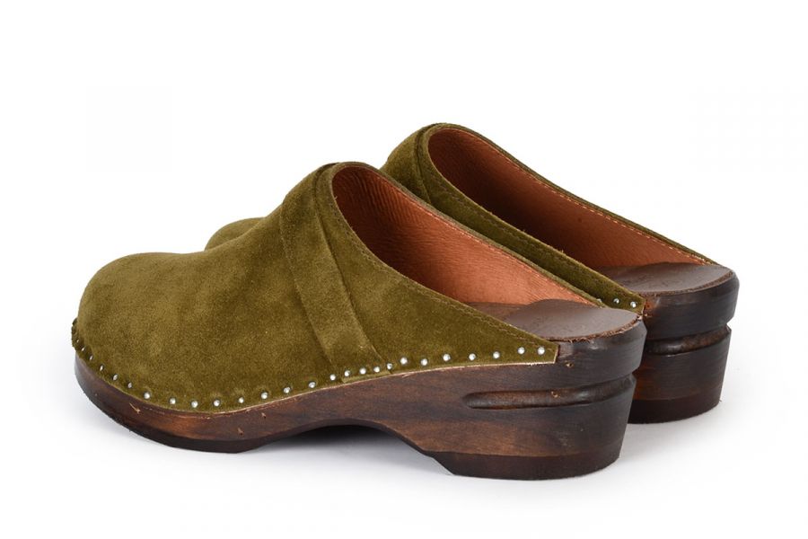 Da Vinci Olive Suede Clogs