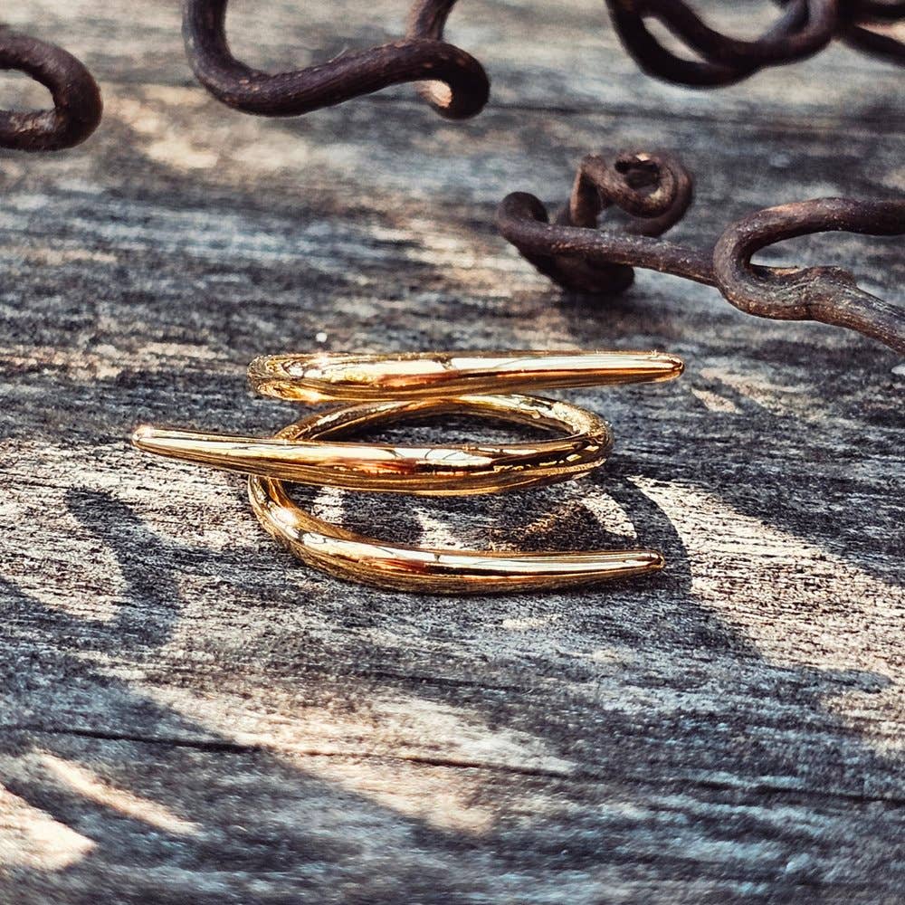 18k gold plated modern barbed wire Spike ring#BX33